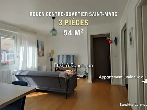 Appartement 3 pièces - 2 chambres- lumineux plein sud – Rouen Centre-Quartier Saint-Marc – Faibles charges