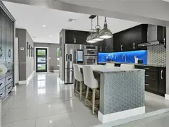 Kitchen with a central island and bar stools