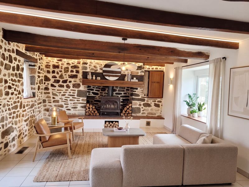 Visualization of the same room, furnished around the fireplace